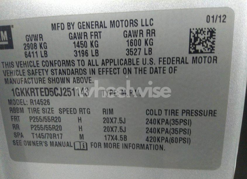 Photo 9 of 2012 Gmc Acadia DENALI (VIN 1GKKRTED5CJ251143)