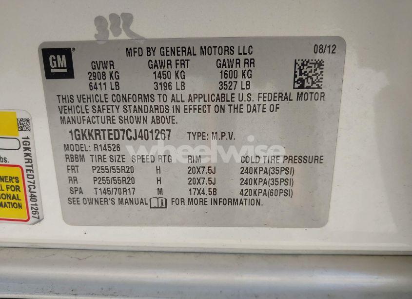 Photo 9 of 2012 Gmc Acadia DENALI (VIN 1GKKRTED7CJ401267)