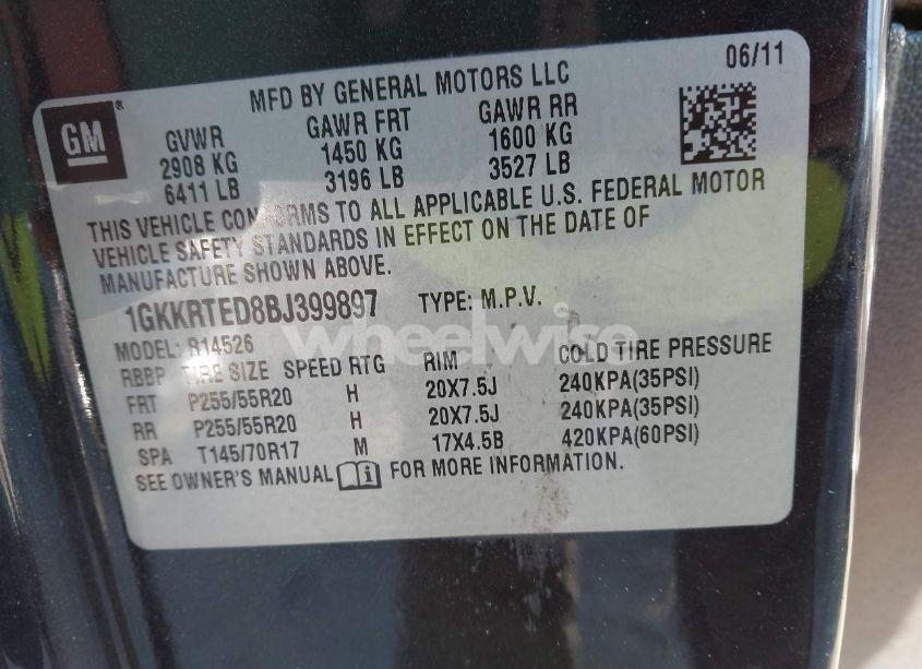 Photo 9 of 2011 Gmc Acadia DENALI (VIN 1GKKRTED8BJ399897)