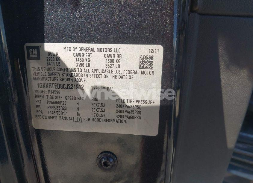 Photo 9 of 2012 Gmc Acadia DENALI (VIN 1GKKRTED8CJ221912)