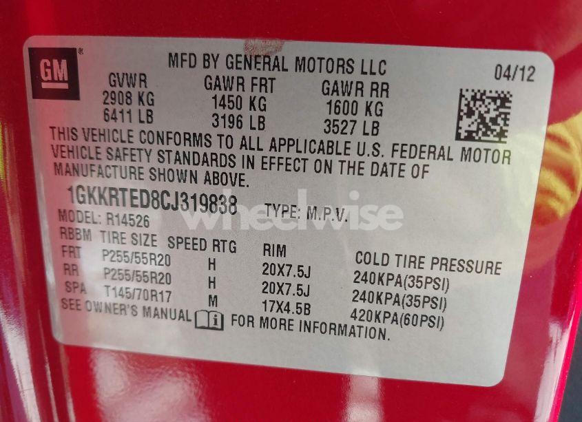 Photo 9 of 2012 Gmc Acadia DENALI (VIN 1GKKRTED8CJ319838)