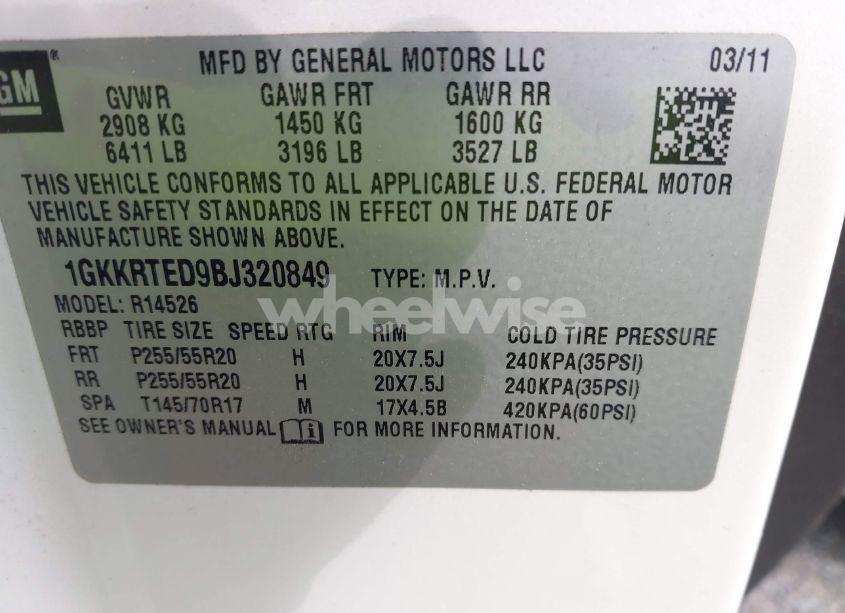 Photo 9 of 2011 Gmc Acadia DENALI (VIN 1GKKRTED9BJ320849)