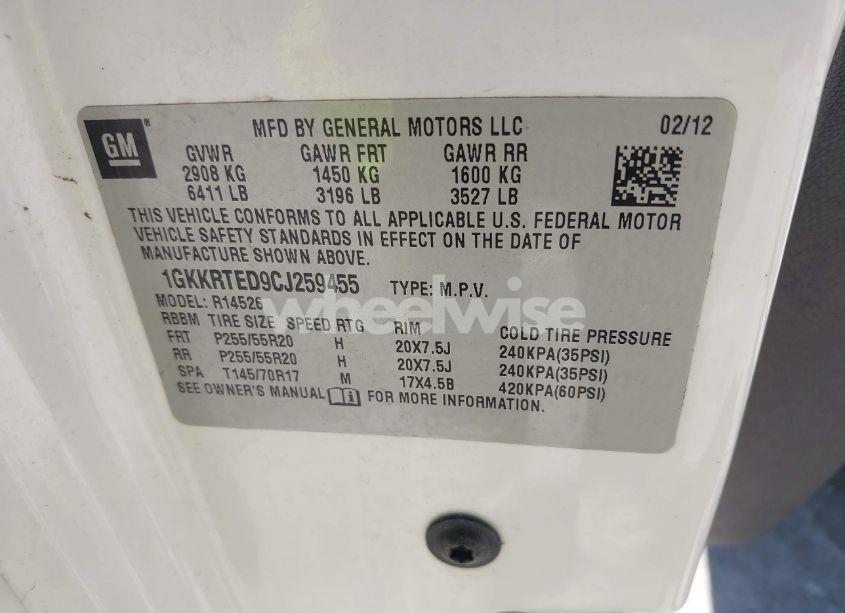 Photo 9 of 2012 Gmc Acadia DENALI (VIN 1GKKRTED9CJ259455)