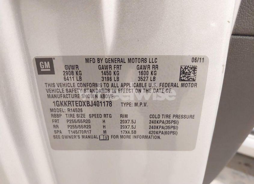 Photo 9 of 2011 Gmc Acadia DENALI (VIN 1GKKRTEDXBJ401178)