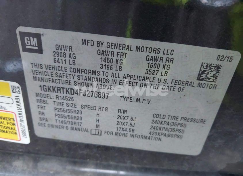 Photo 9 of 2015 Gmc Acadia DENALI (VIN 1GKKRTKD4FJ276897)