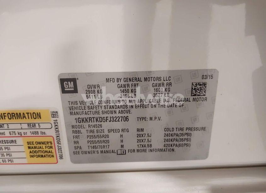 Photo 9 of 2015 Gmc Acadia DENALI (VIN 1GKKRTKD5FJ322706)