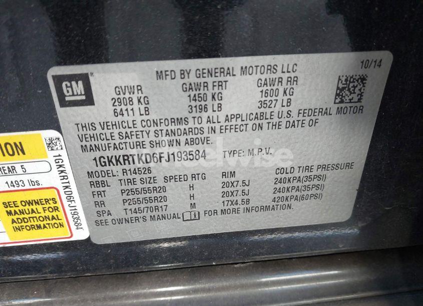 Photo 9 of 2015 Gmc Acadia DENALI (VIN 1GKKRTKD6FJ193584)