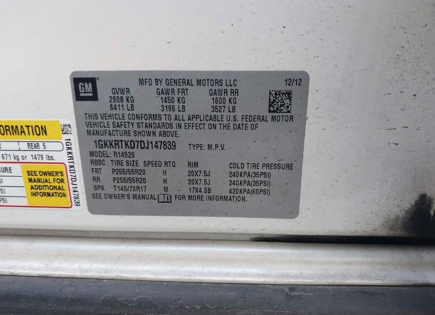 Photo 9 of 2013 Gmc Acadia DENALI (VIN 1GKKRTKD7DJ147839)