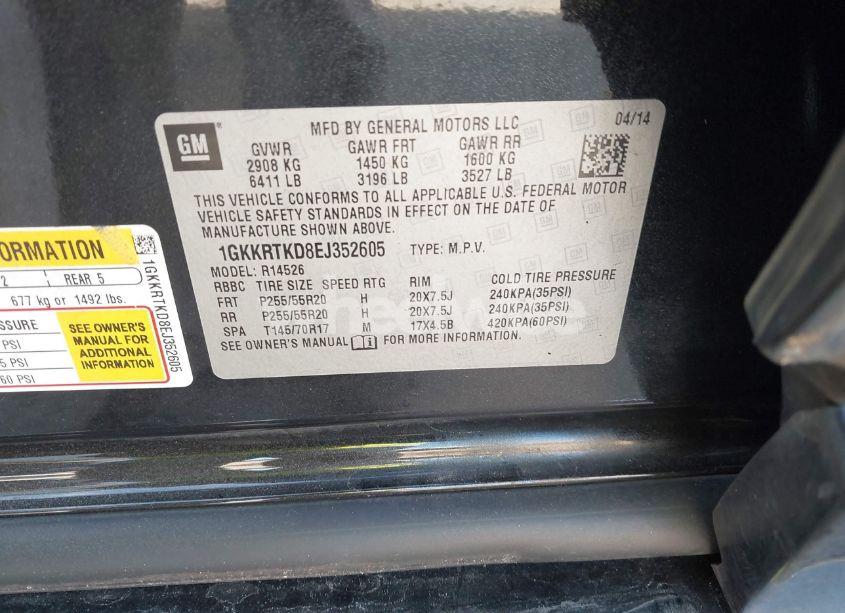 Photo 9 of 2014 Gmc Acadia DENALI (VIN 1GKKRTKD8EJ352605)