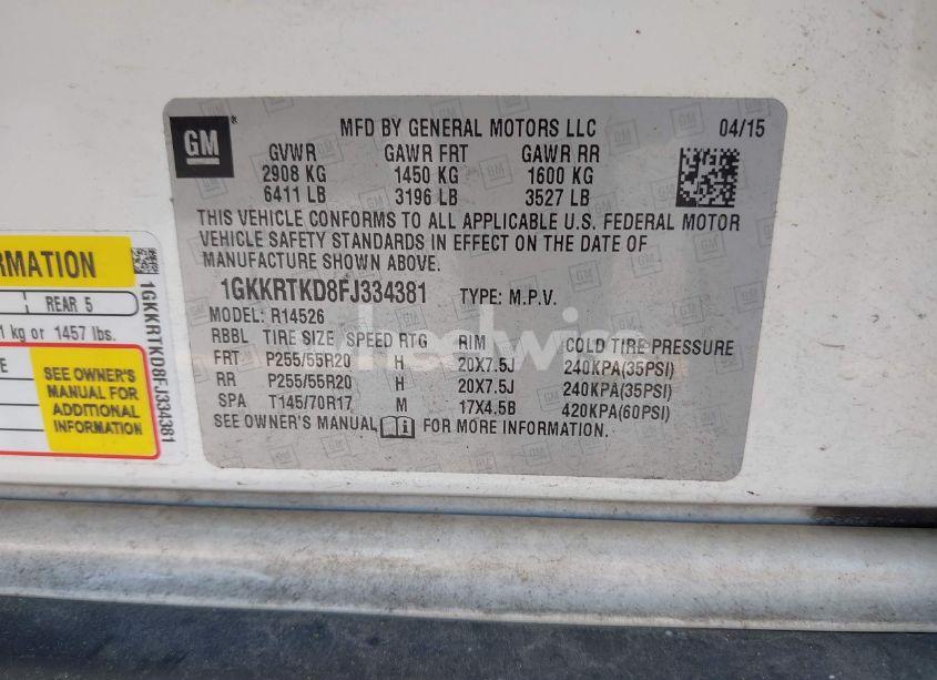 Photo 9 of 2015 Gmc Acadia DENALI (VIN 1GKKRTKD8FJ334381)