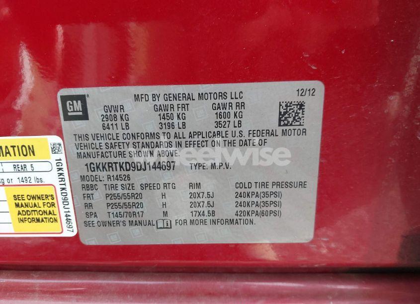 Photo 9 of 2013 Gmc Acadia DENALI (VIN 1GKKRTKD9DJ144697)