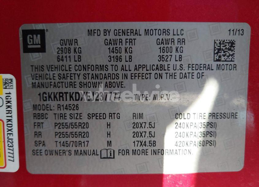Photo 9 of 2014 Gmc Acadia DENALI (VIN 1GKKRTKDXEJ237777)