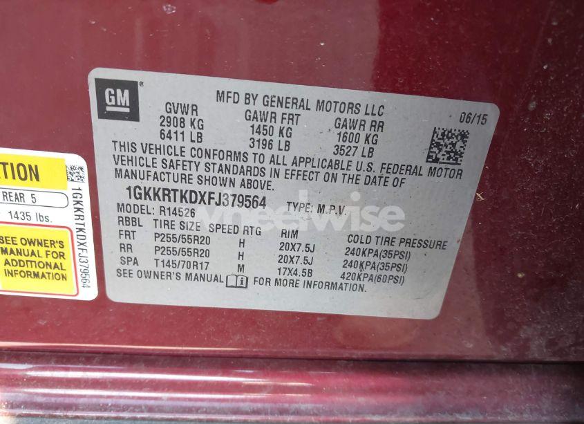 Photo 9 of 2015 Gmc Acadia DENALI (VIN 1GKKRTKDXFJ379564)