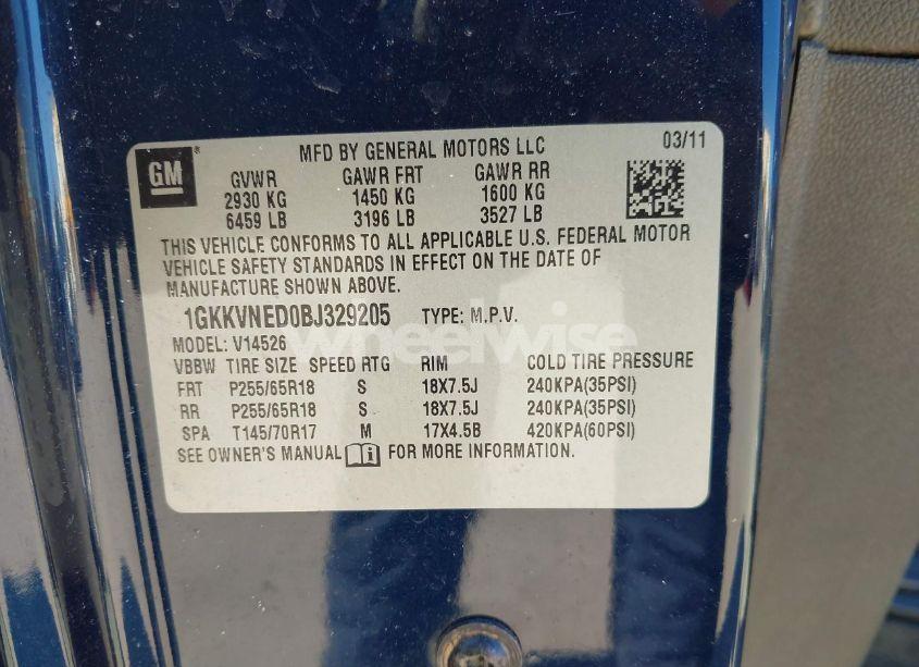 Photo 9 of 2011 Gmc Acadia SL (VIN 1GKKVNED0BJ329205)