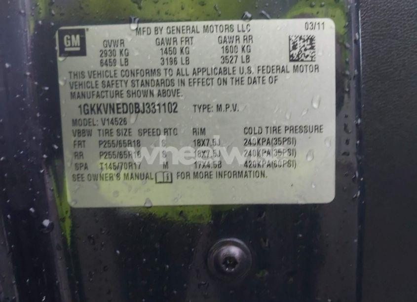 Photo 9 of 2011 Gmc Acadia SL (VIN 1GKKVNED0BJ331102)