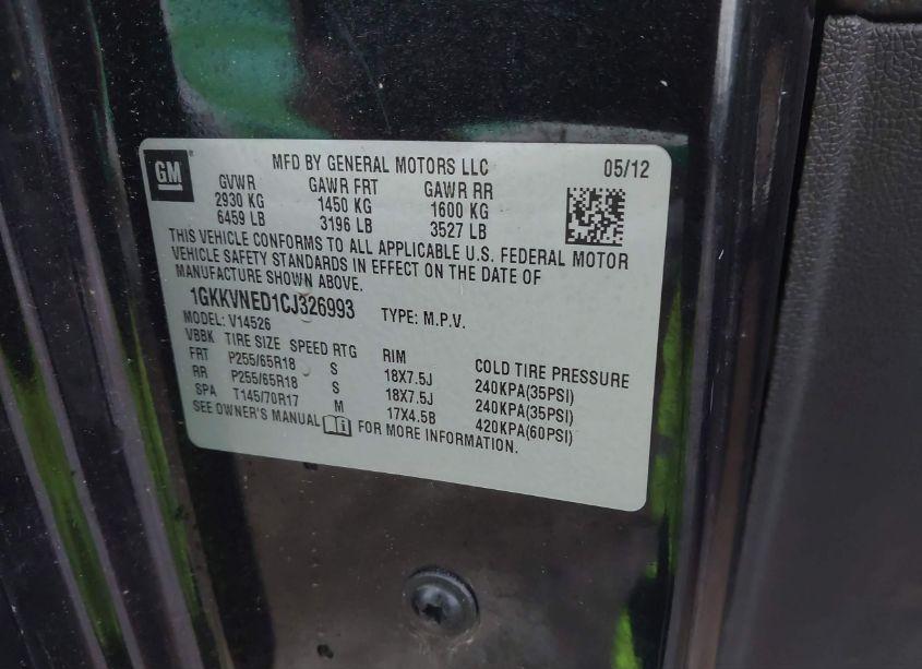 Photo 9 of 2012 Gmc Acadia SL (VIN 1GKKVNED1CJ326993)