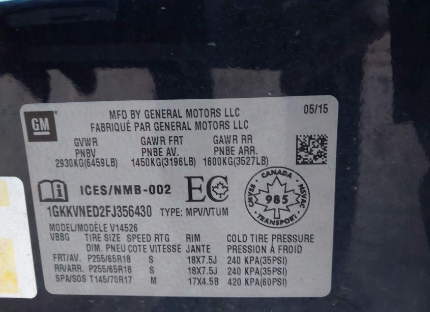 Photo 9 of 2015 Gmc Acadia SLE-1 (VIN 1GKKVNED2FJ356430)