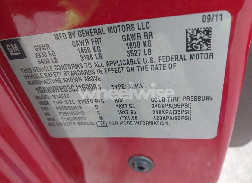 Photo 9 of 2012 Gmc Acadia SL (VIN 1GKKVNED3CJ169984)