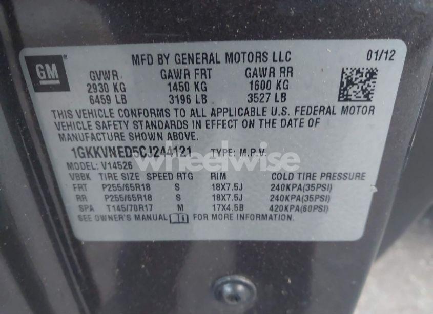 Photo 9 of 2012 Gmc Acadia SL (VIN 1GKKVNED5CJ244121)