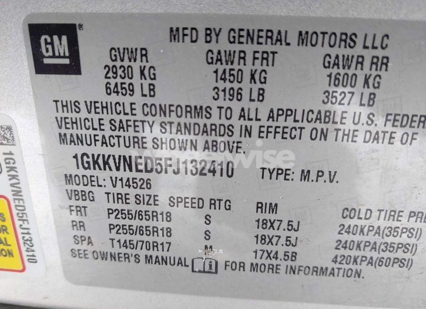 Photo 9 of 2015 Gmc Acadia SLE-1 (VIN 1GKKVNED5FJ132410)
