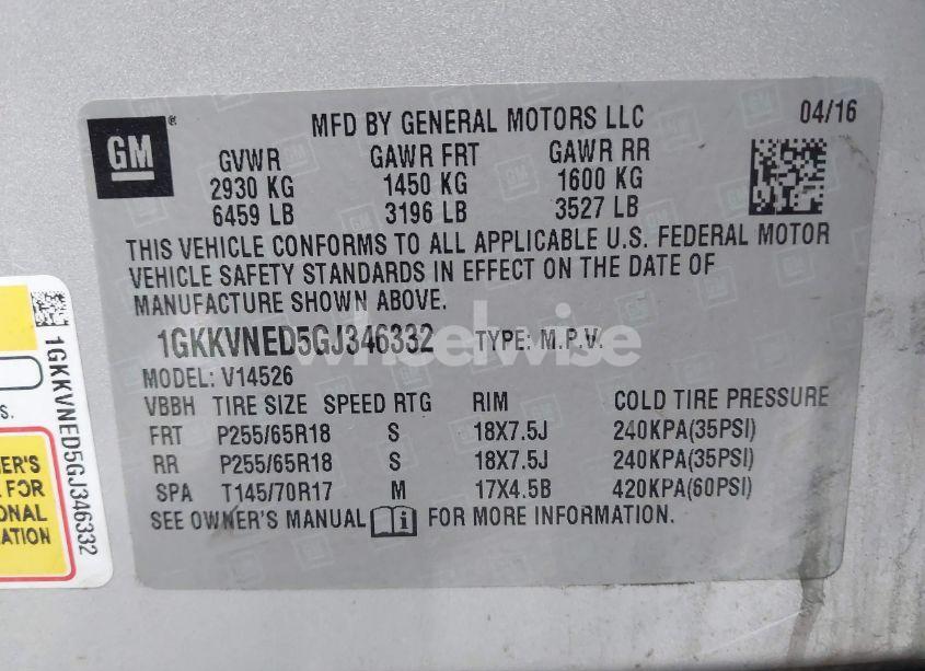 Photo 9 of 2016 Gmc Acadia SLE-1 (VIN 1GKKVNED5GJ346332)