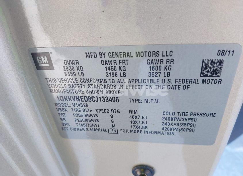 Photo 9 of 2012 Gmc Acadia (VIN 1GKKVNED8CJ133496)