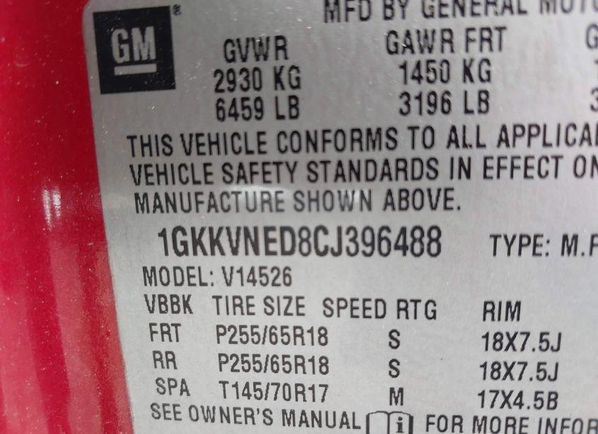 Photo 9 of 2012 Gmc Acadia SL (VIN 1GKKVNED8CJ396488)