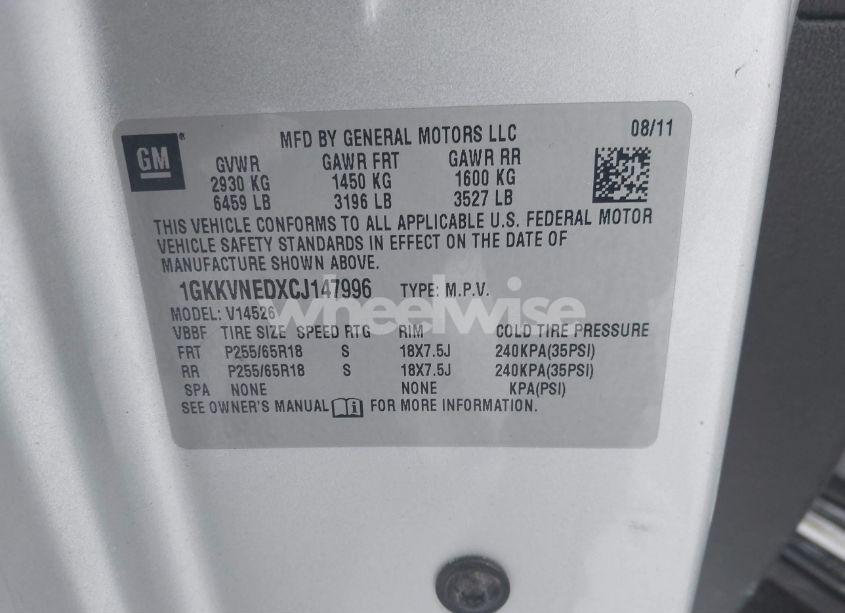 Photo 9 of 2012 Gmc Acadia SL (VIN 1GKKVNEDXCJ147996)