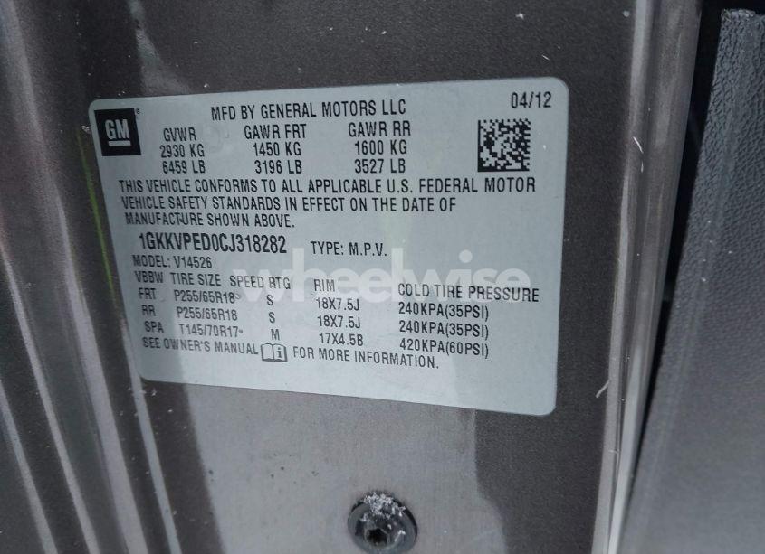 Photo 9 of 2012 Gmc Acadia SLE (VIN 1GKKVPED0CJ318282)