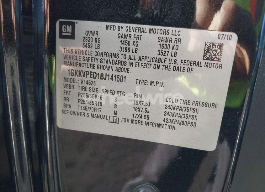 Photo 9 of 2011 Gmc Acadia SLE (VIN 1GKKVPED1BJ141501)