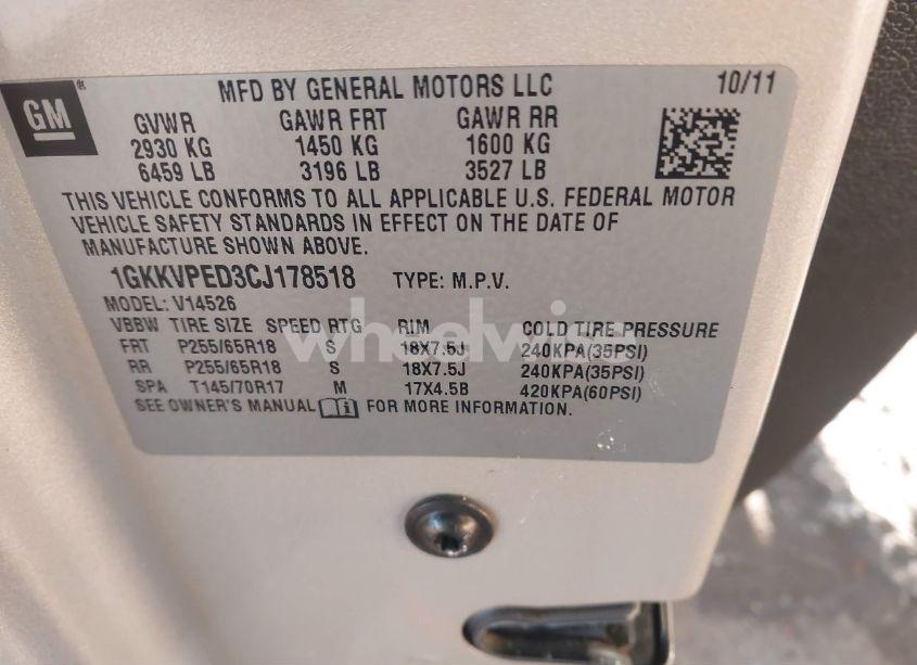 Photo 9 of 2012 Gmc Acadia SLE (VIN 1GKKVPED3CJ178518)