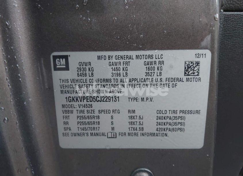Photo 9 of 2012 Gmc Acadia SLE (VIN 1GKKVPED5CJ229131)