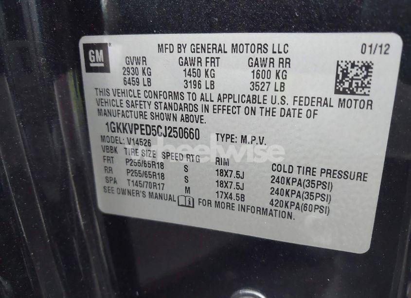 Photo 9 of 2012 Gmc Acadia SLE (VIN 1GKKVPED5CJ250660)