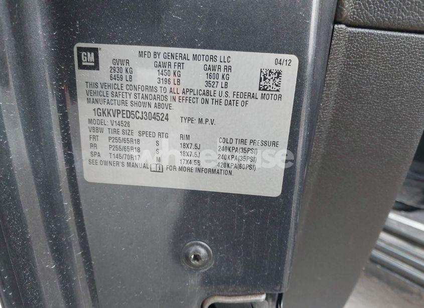 Photo 9 of 2012 Gmc Acadia SLE (VIN 1GKKVPED5CJ304524)