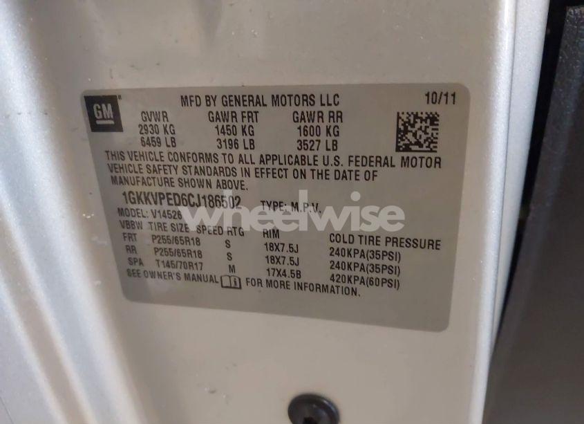 Photo 9 of 2012 Gmc Acadia SLE (VIN 1GKKVPED6CJ186502)