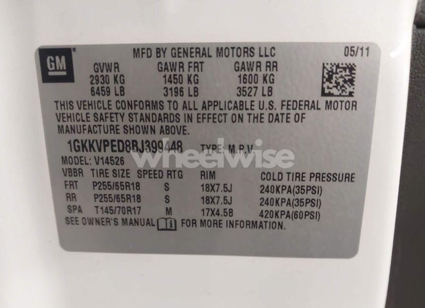 Photo 9 of 2011 Gmc Acadia SLE (VIN 1GKKVPED8BJ399448)