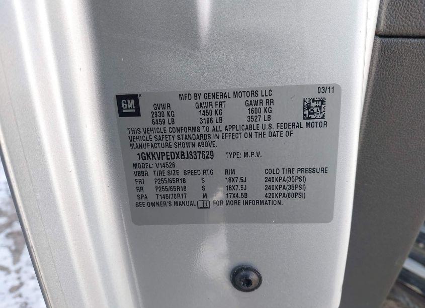 Photo 9 of 2011 Gmc Acadia SLE (VIN 1GKKVPEDXBJ337629)