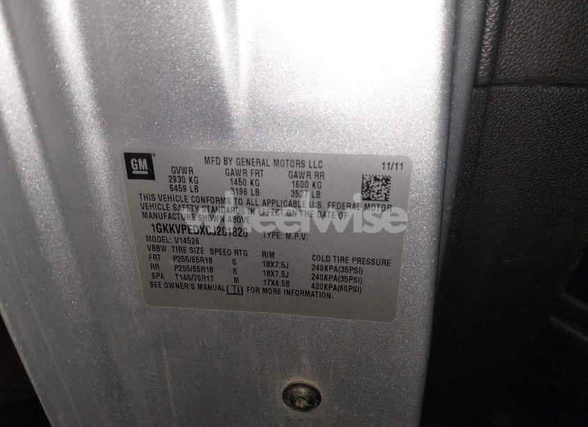 Photo 9 of 2012 Gmc Acadia SLE (VIN 1GKKVPEDXCJ201826)