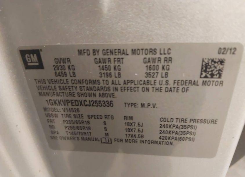 Photo 9 of 2012 Gmc Acadia SLE (VIN 1GKKVPEDXCJ255336)