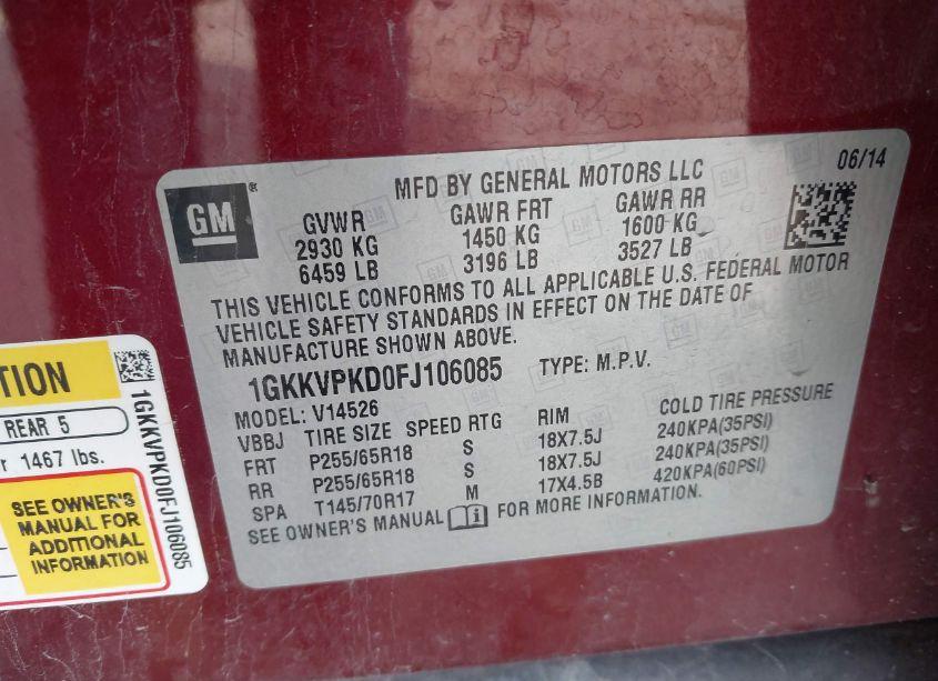 Photo 9 of 2015 Gmc Acadia SLE-2 (VIN 1GKKVPKD0FJ106085)