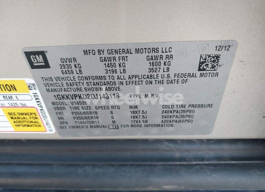 Photo 9 of 2013 Gmc Acadia SLE-2 (VIN 1GKKVPKD2DJ143118)