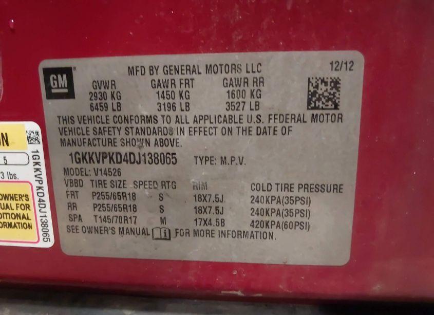 Photo 9 of 2013 Gmc Acadia SLE-2 (VIN 1GKKVPKD4DJ138065)