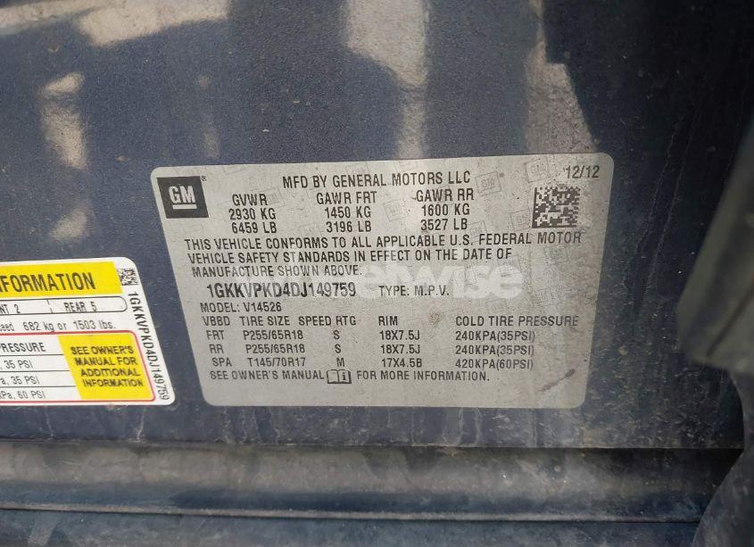 Photo 9 of 2013 Gmc Acadia SLE-2 (VIN 1GKKVPKD4DJ149759)