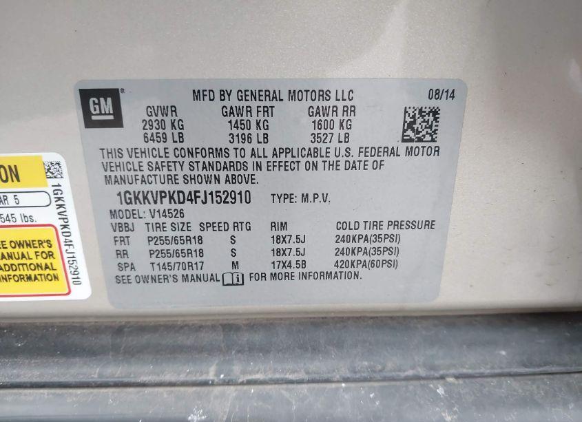 Photo 9 of 2015 Gmc Acadia SLE-2 (VIN 1GKKVPKD4FJ152910)
