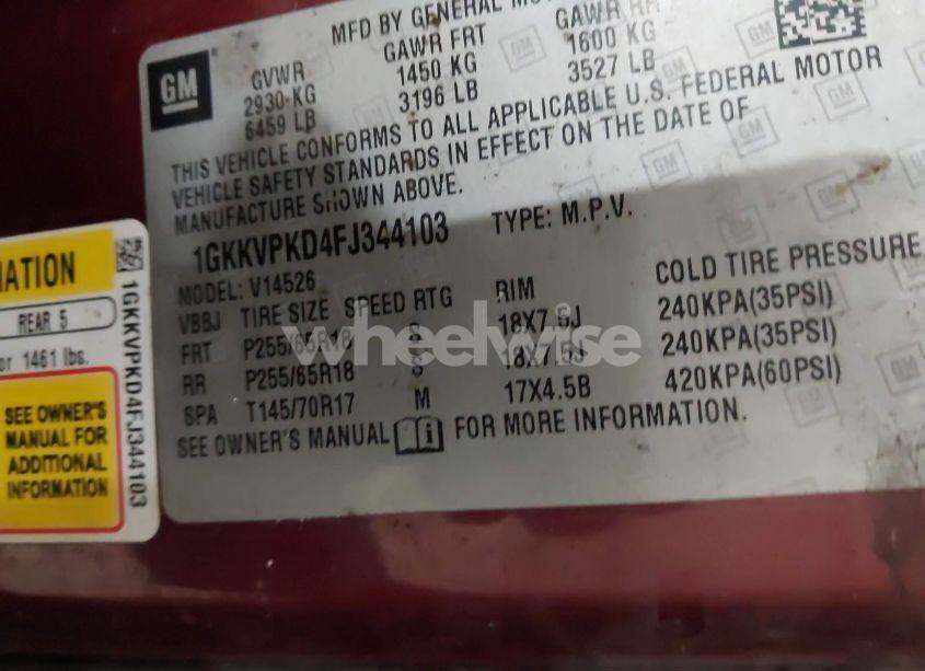 Photo 9 of 2015 Gmc Acadia SLE-2 (VIN 1GKKVPKD4FJ344103)