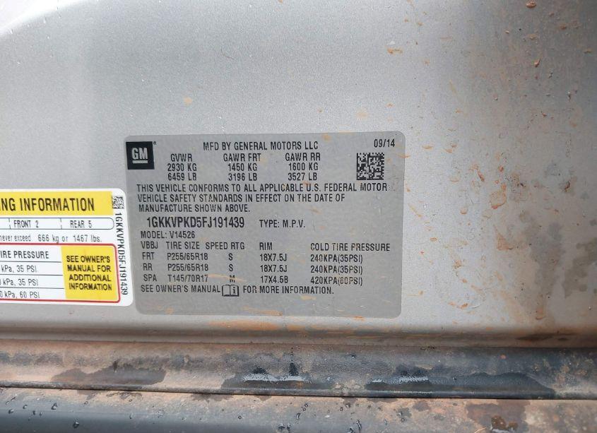 Photo 9 of 2015 Gmc Acadia SLE-2 (VIN 1GKKVPKD5FJ191439)