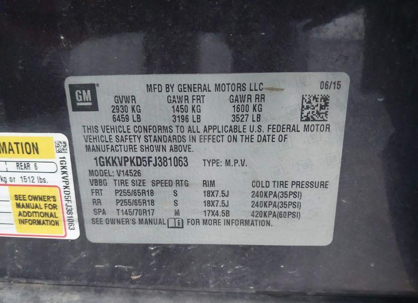 Photo 9 of 2015 Gmc Acadia SLE-2 (VIN 1GKKVPKD5FJ381063)