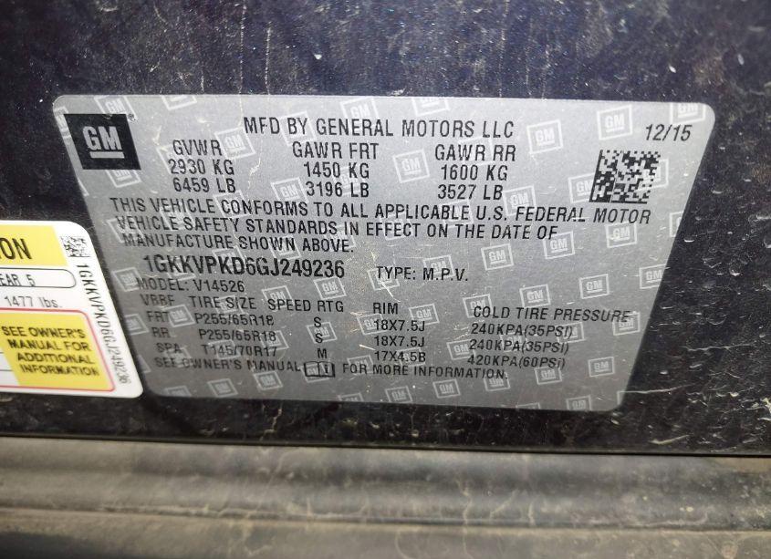 Photo 9 of 2016 Gmc Acadia SLE-2 (VIN 1GKKVPKD6GJ249236)