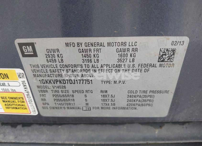 Photo 9 of 2013 Gmc Acadia SLE-2 (VIN 1GKKVPKD7DJ177751)