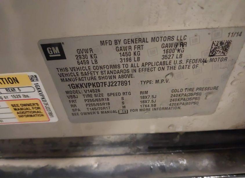 Photo 9 of 2015 Gmc Acadia SLE-2 (VIN 1GKKVPKD7FJ227891)